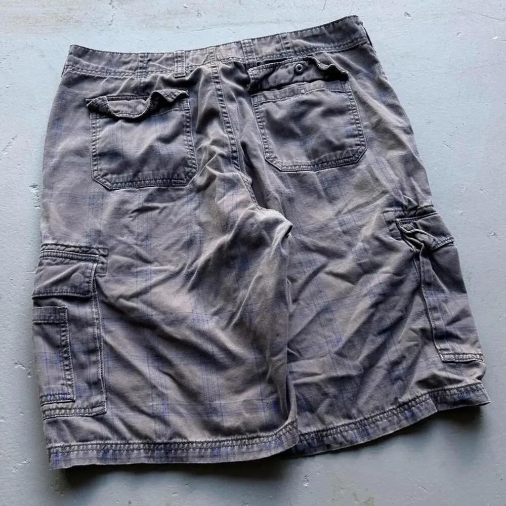 American Rag Plaid Cargo Shorts 34x10 Faded Charcoal Blue Y2K